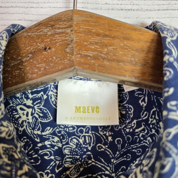 Maeve Button Down Blue Long Sleeve Shirt Blouse Floral Pattern Women’s Size 6 - Picture 4 of 8